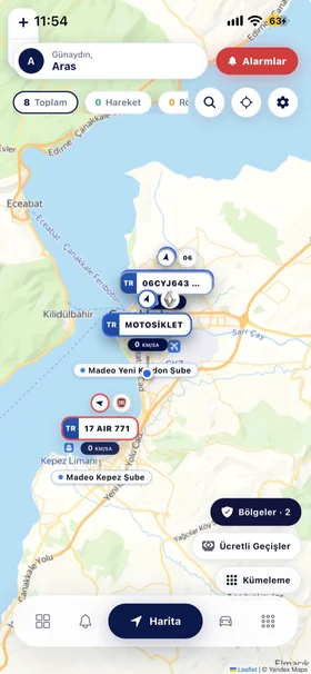 arvetrak mobil harita ekranı