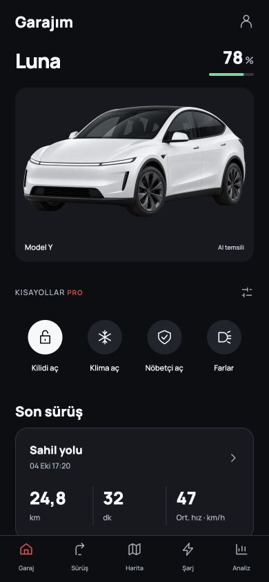 Wattzie garaj ekranı — örnek araç